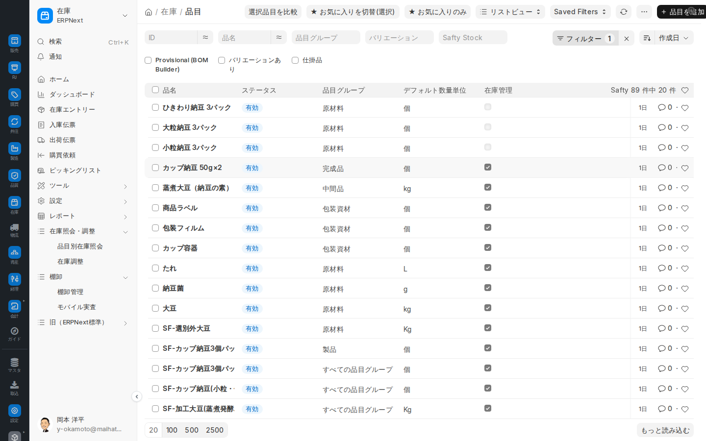 品目マスタ 一覧